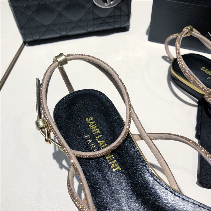 Sa1nt Lau*nt nadja gold rhinestone flat sandals