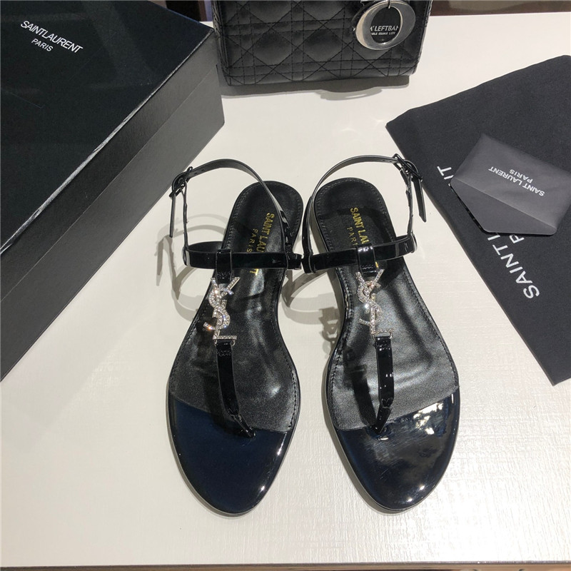 Sa1nt Lau*nt cassandra black patent crystal metal sandals