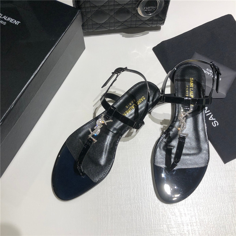 Sa1nt Lau*nt cassandra black patent crystal metal sandals