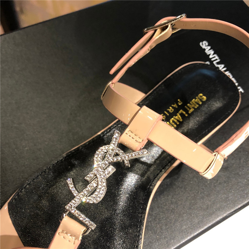 Sa1nt Lau*nt cassandra beige patent crystal metal sandals