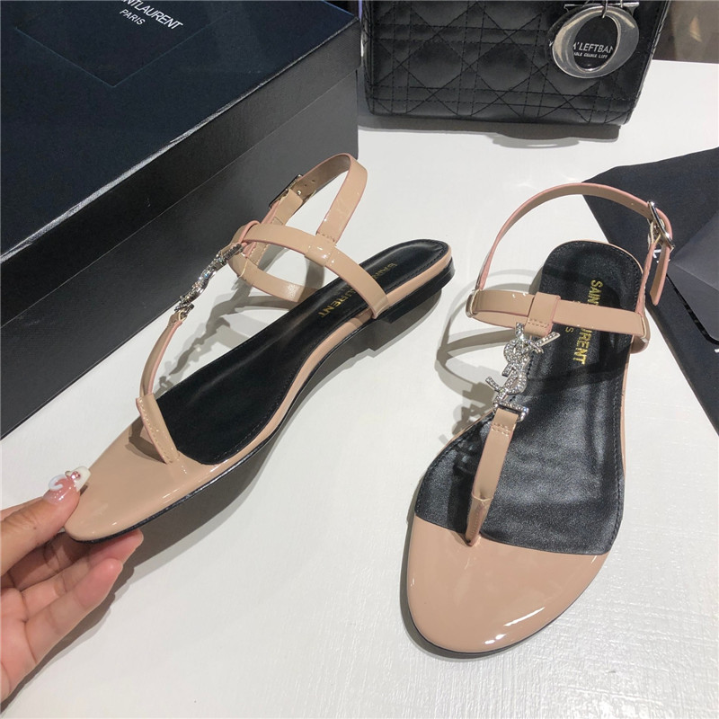 Sa1nt Lau*nt cassandra beige patent crystal metal sandals