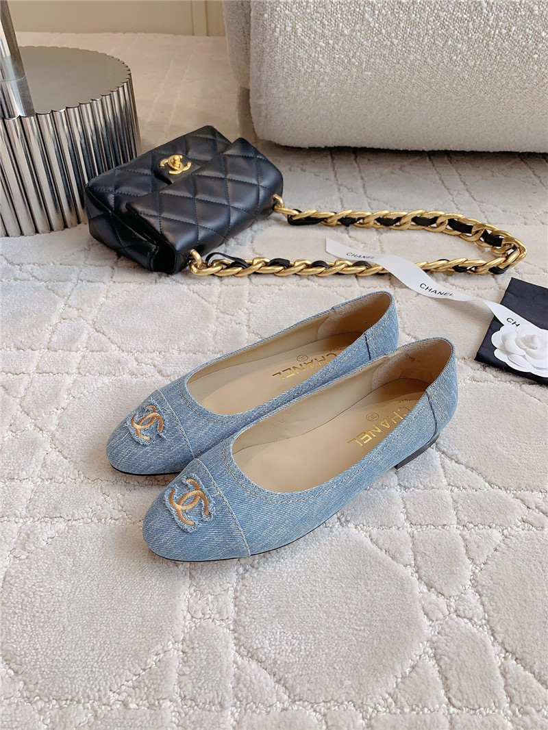 Ch**el light blue denim ballet flats