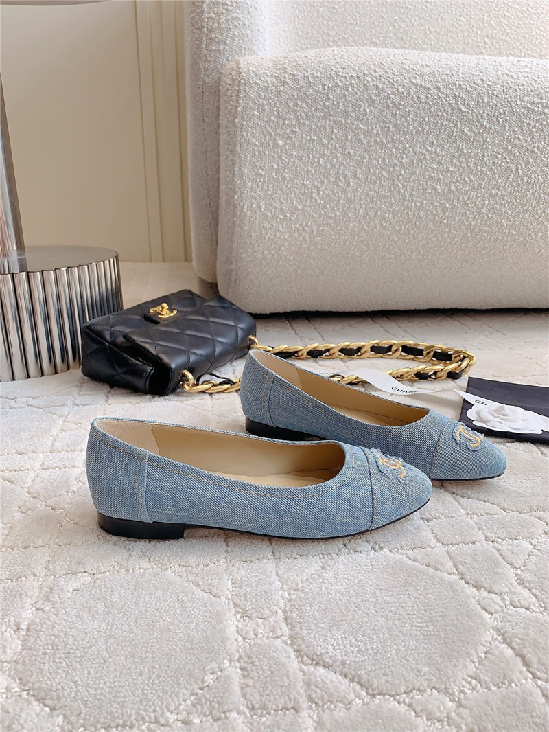 Ch**el light blue denim ballet flats