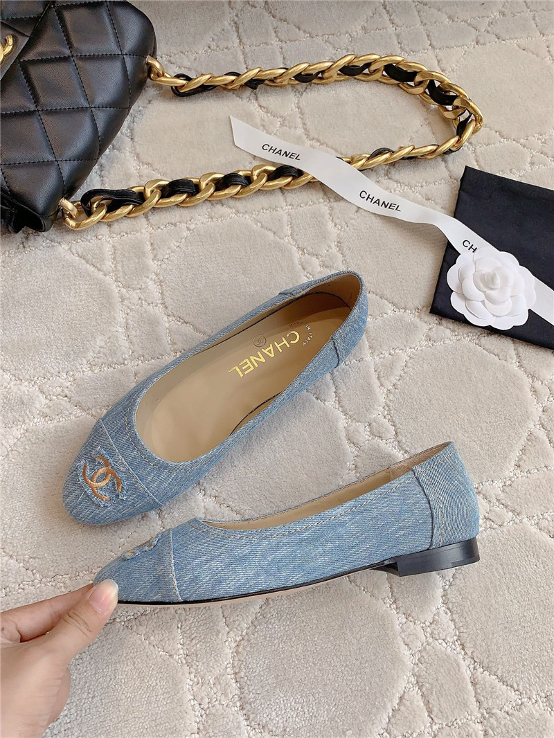 Ch**el light blue denim ballet flats