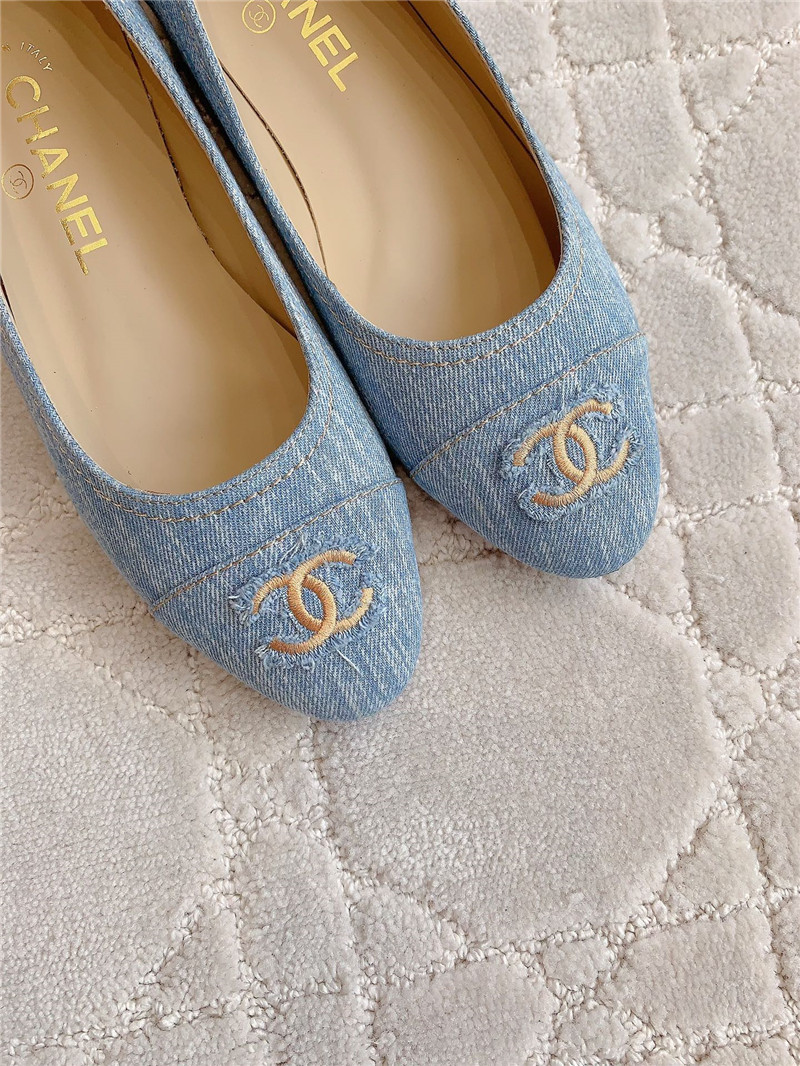 Ch**el light blue denim ballet flats