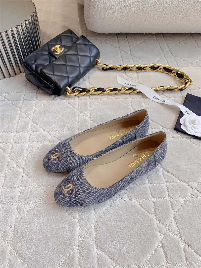 Ch**el washed denim ballet flats in navy