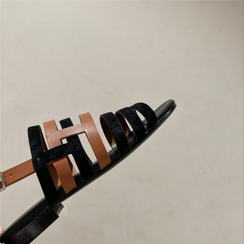 H**me5 ephese sandal in black suede and calfskin