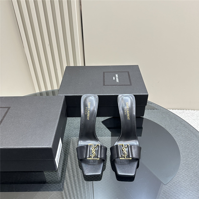 Sa1nt Lau*nt square toe babylon mules in black calfskin