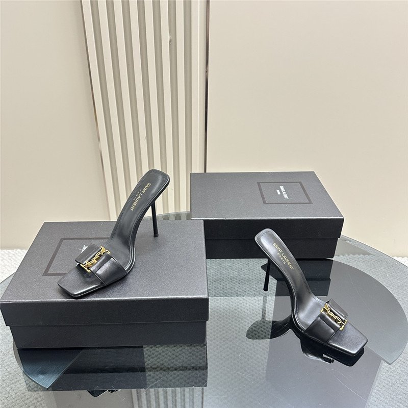 Sa1nt Lau*nt square toe babylon mules in black calfskin