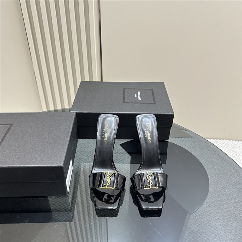 Sa1nt Lau*nt black patent leather square toe babylon mules