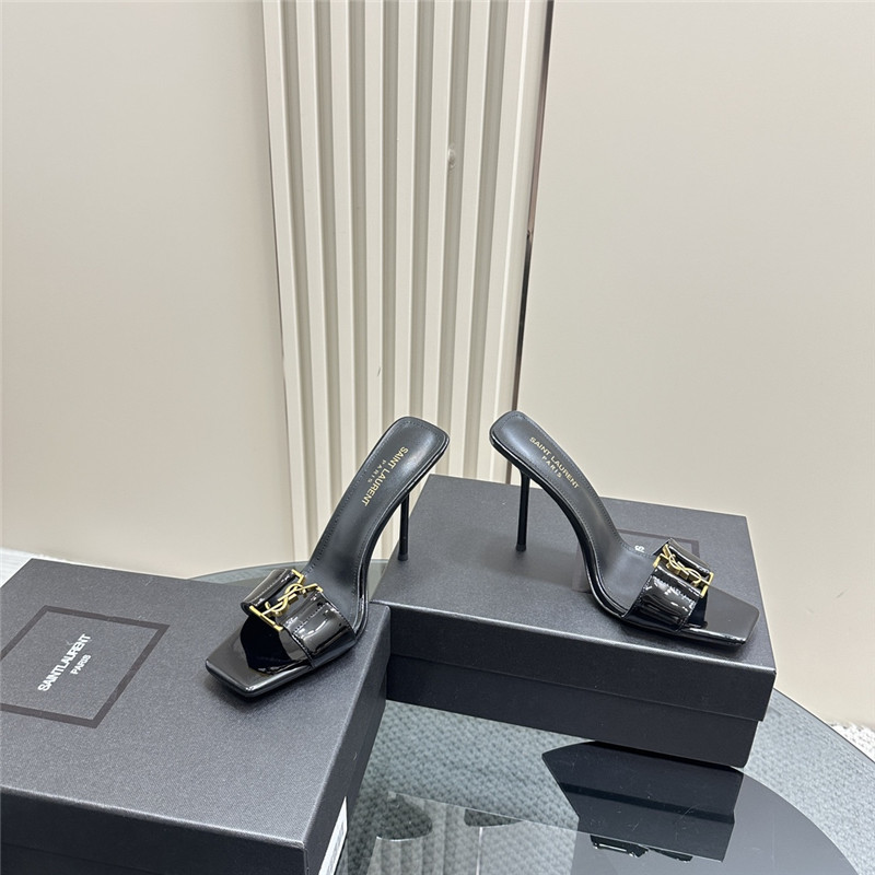 Sa1nt Lau*nt black patent leather square toe babylon mules