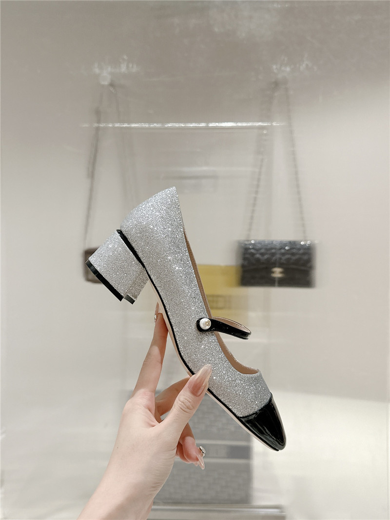 J1m*y Ch00 elisa 45 silver glitter and black patent pumps