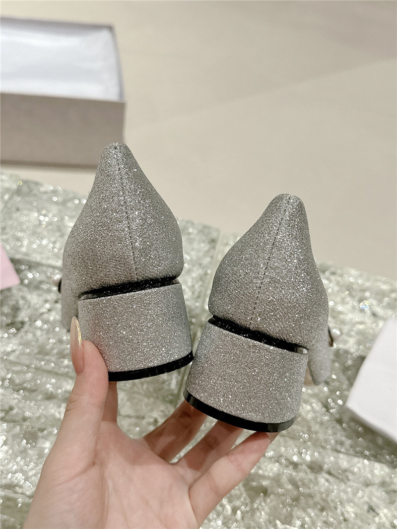 J1m*y Ch00 elisa 45 silver glitter and black patent pumps