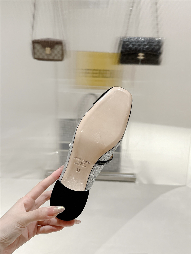 J1m*y Ch00 elisa 45 silver glitter and black patent pumps