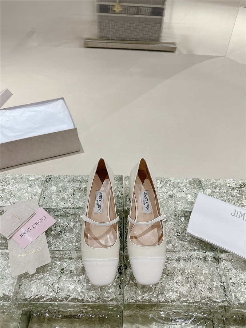 J1m*y Ch00 elisa 45 white nappa and patent leather pumps