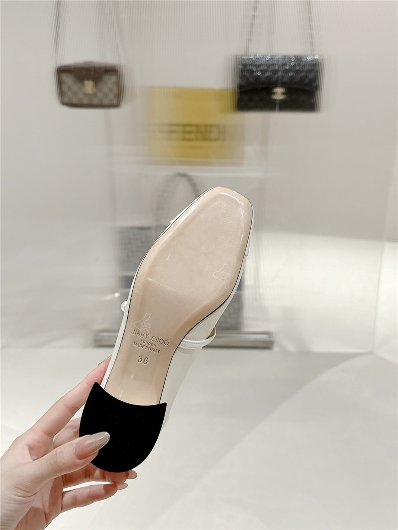 J1m*y Ch00 elisa 45 white nappa and patent leather pumps