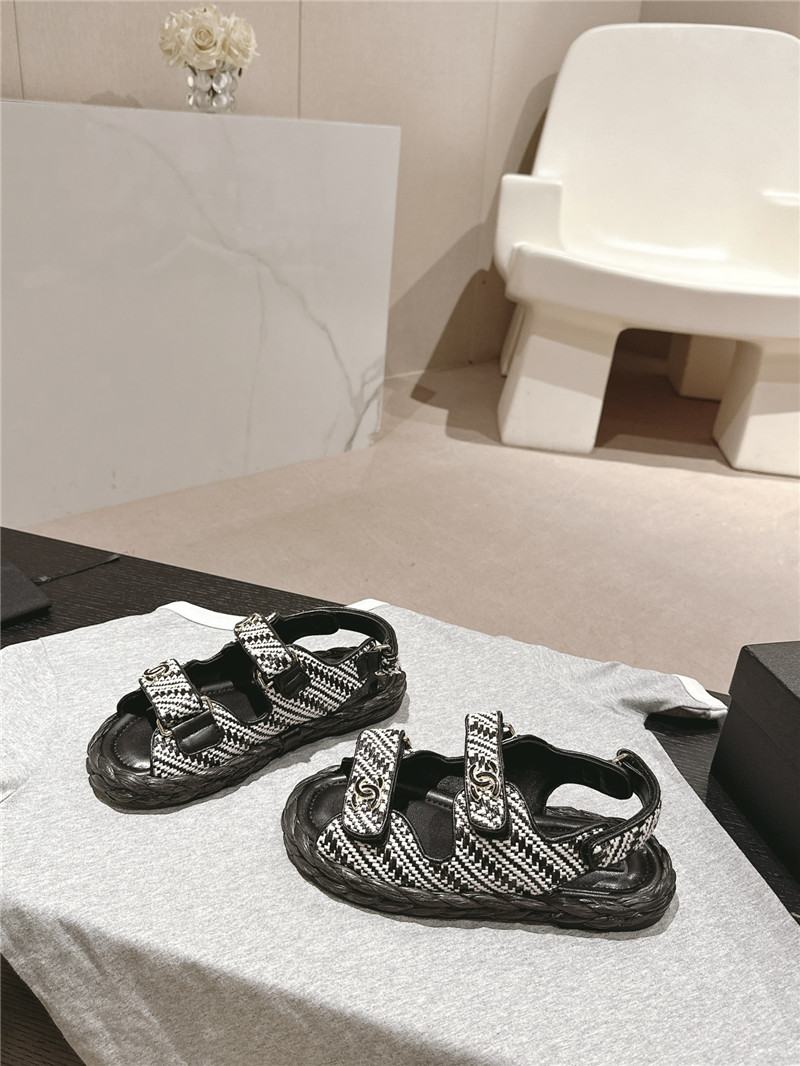Ch**el crochet velcro straps beach sandals black and white