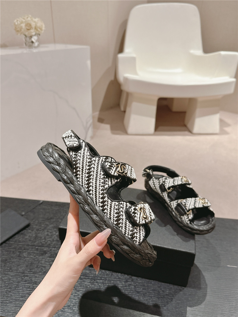 Ch**el crochet velcro straps beach sandals black and white