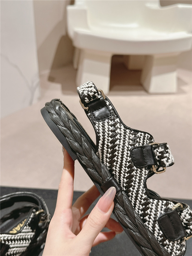 Ch**el crochet velcro straps beach sandals black and white