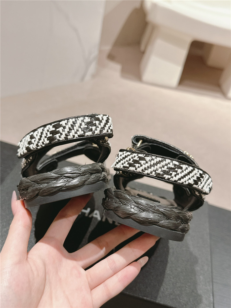 Ch**el crochet velcro straps beach sandals black and white