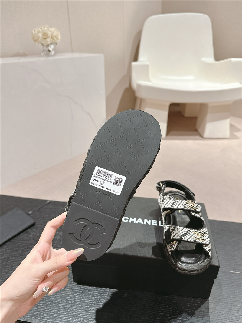 Ch**el crochet velcro straps beach sandals black and white