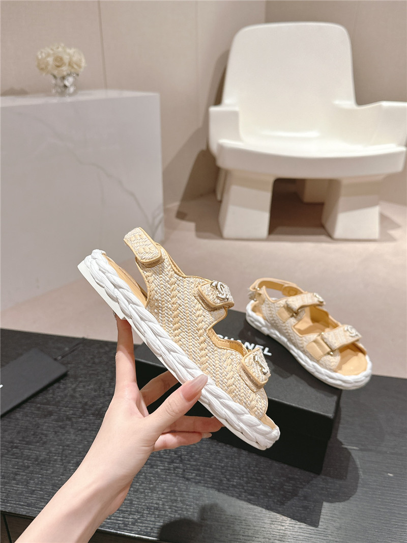 Ch**el crochet velcro straps beach sandals yellow and white