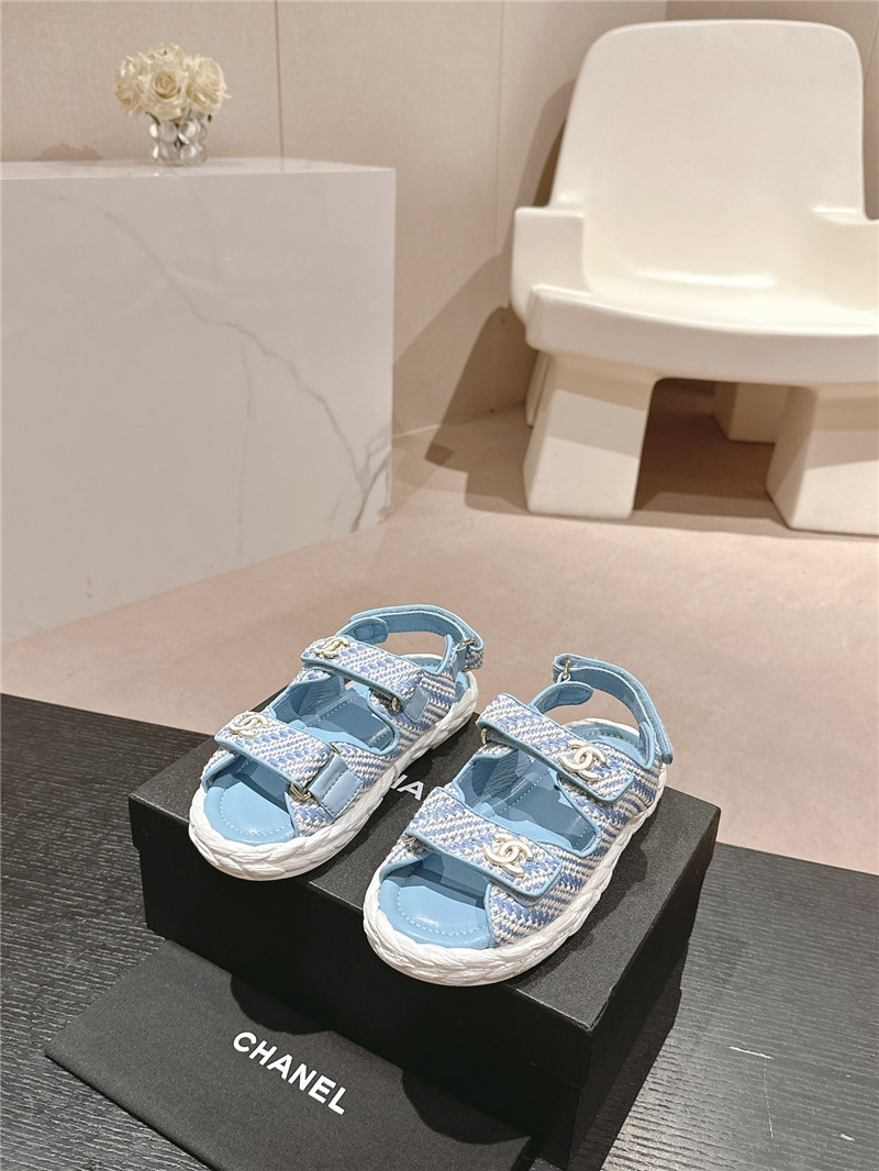Ch**el crochet velcro straps beach sandals blue and white
