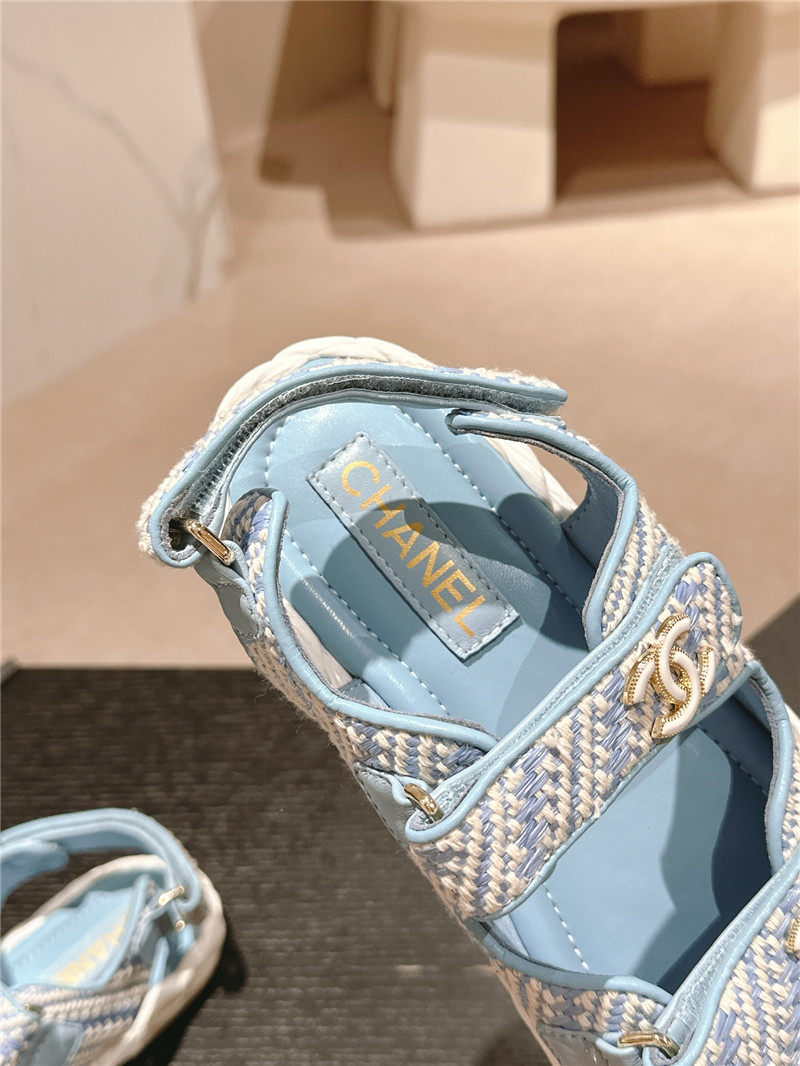 Ch**el crochet velcro straps beach sandals blue and white