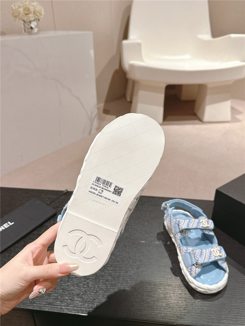 Ch**el crochet velcro straps beach sandals blue and white