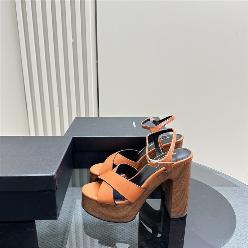 Sa1nt Lau*nt brown wooden bianca platform sandals