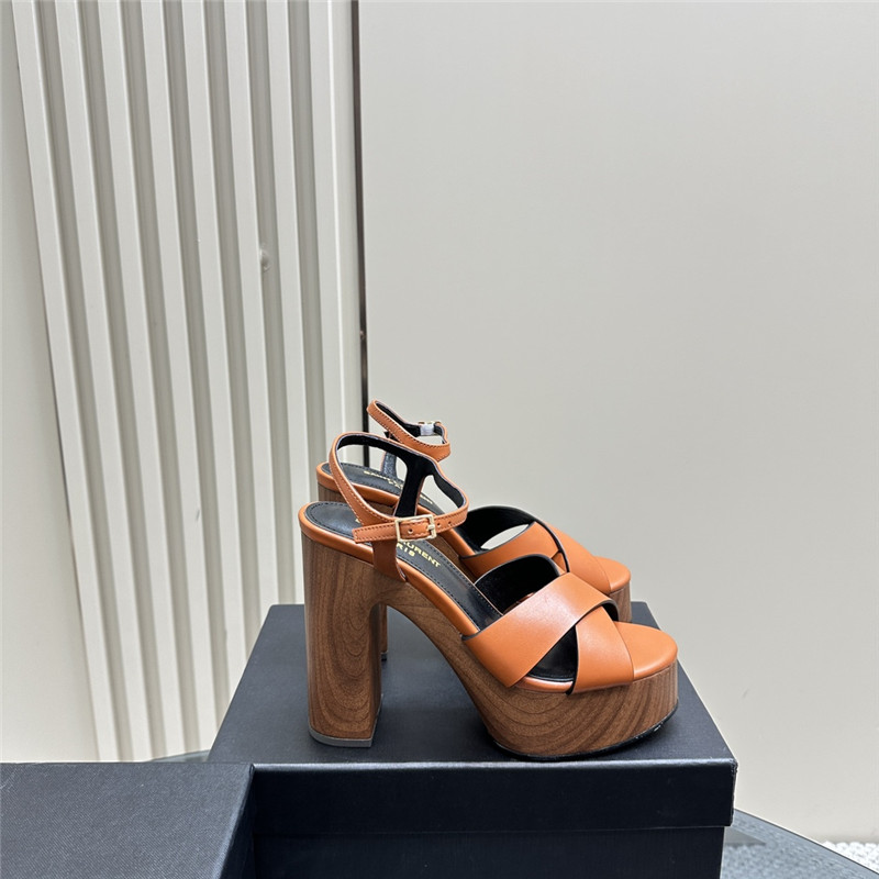 Sa1nt Lau*nt brown wooden bianca platform sandals