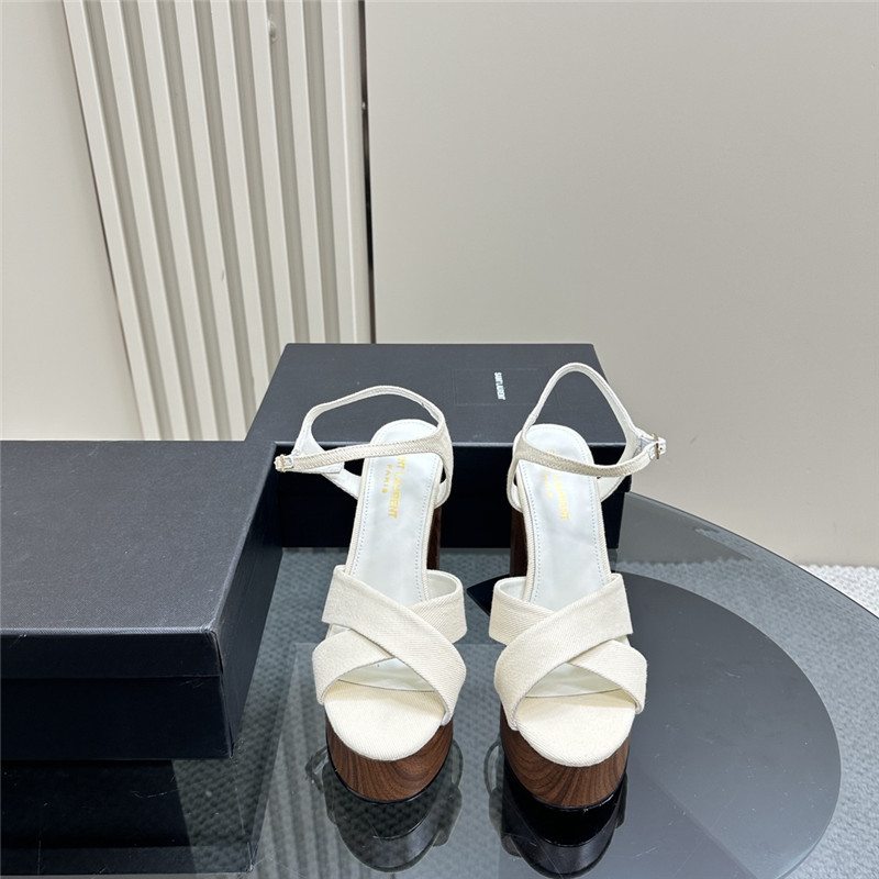 Sa1nt Lau*nt white wooden bianca platform sandals