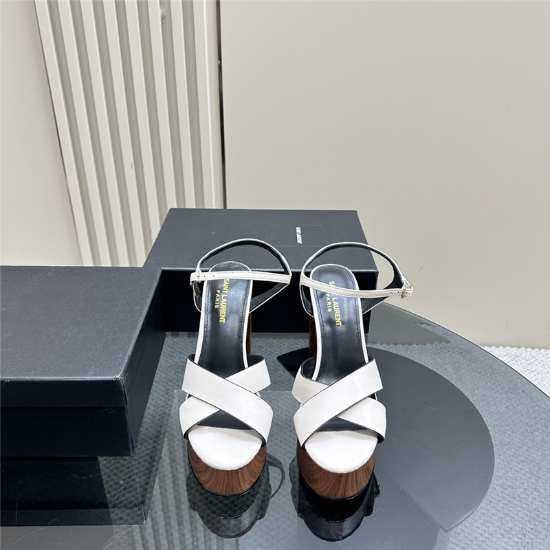 Sa1nt Lau*nt white and black wooden bianca platform sandals