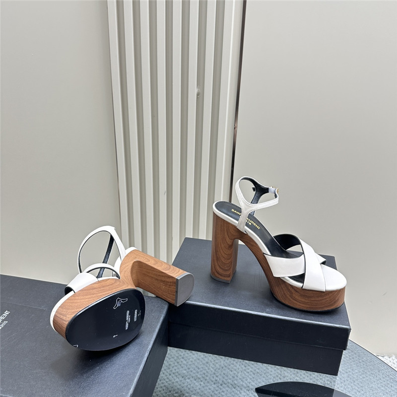 Sa1nt Lau*nt white and black wooden bianca platform sandals