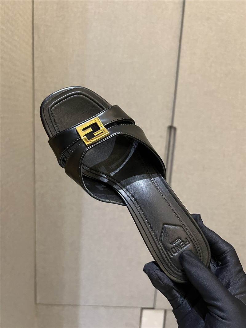 F**di ffold black leather medium-heeled sandals