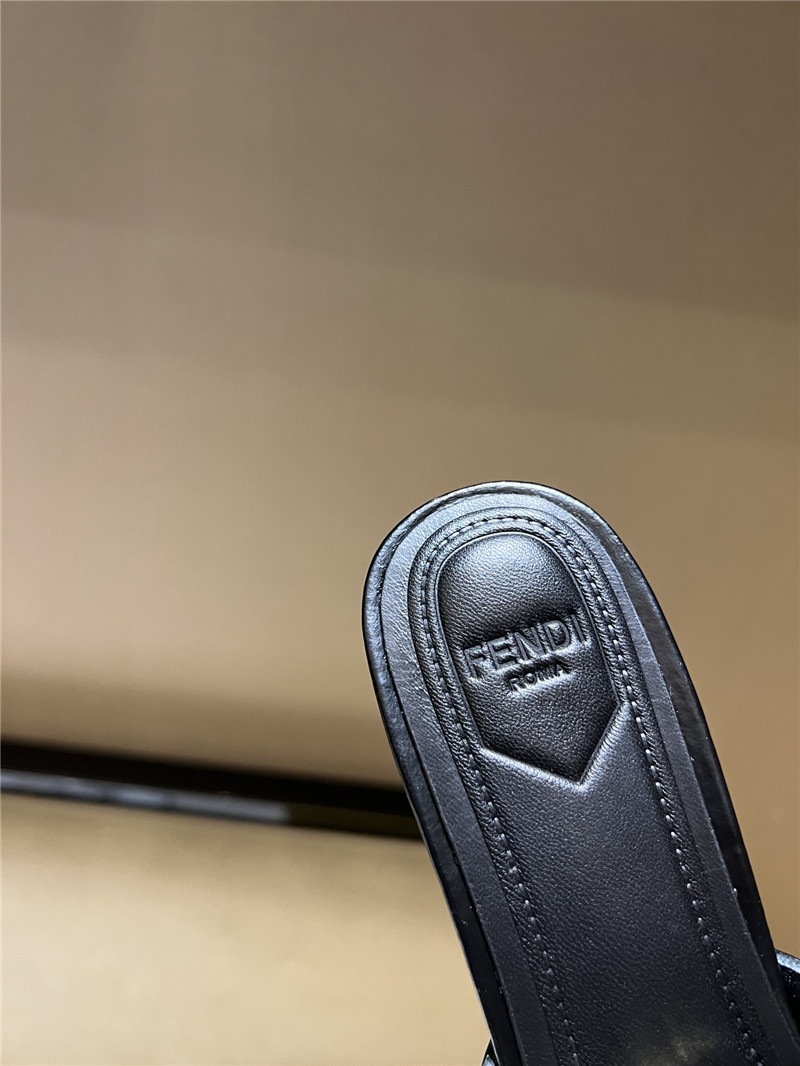 F**di ffold black leather medium-heeled sandals