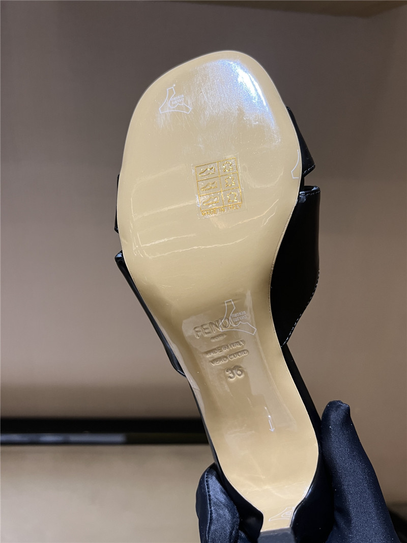 F**di ffold black leather medium-heeled sandals