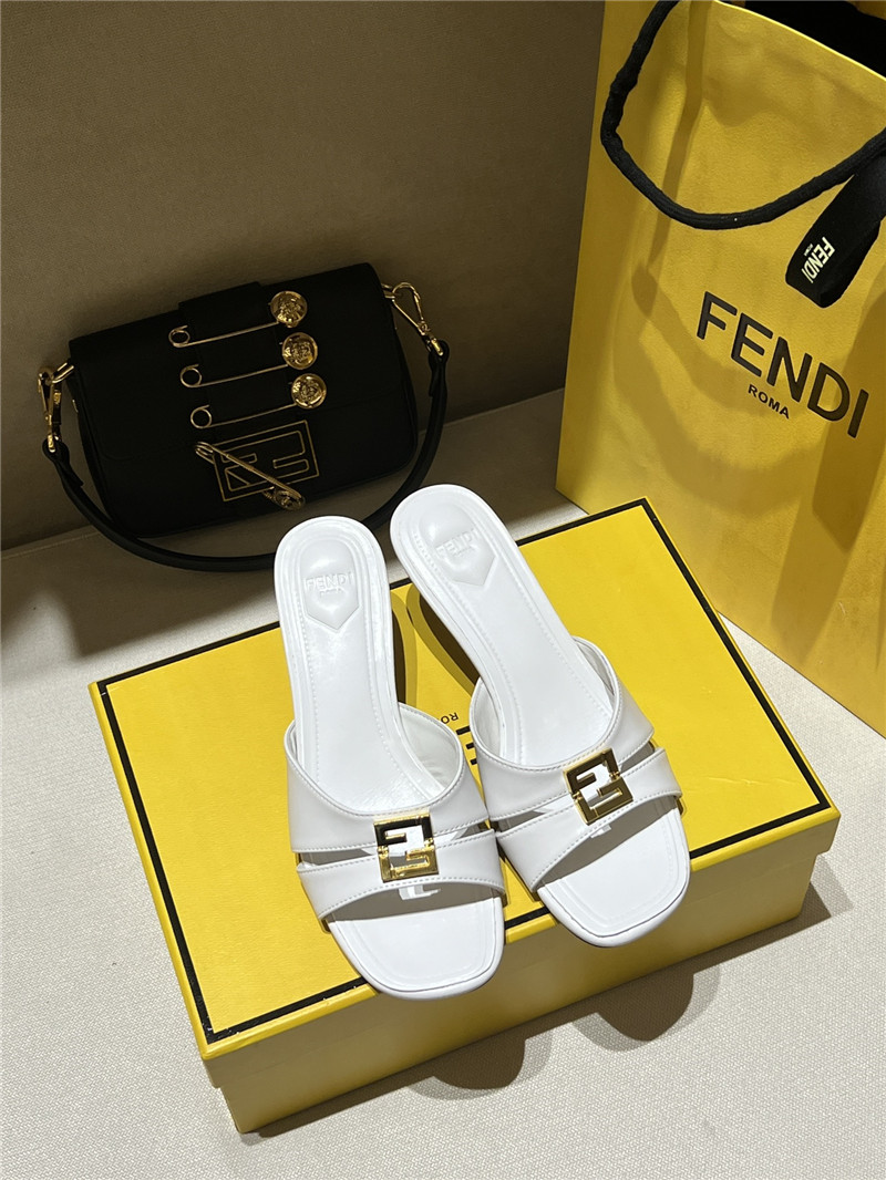F**di ffold white leather medium-heeled sandals