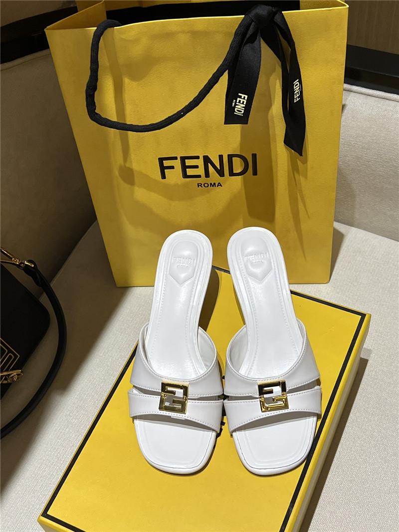 F**di ffold white leather medium-heeled sandals
