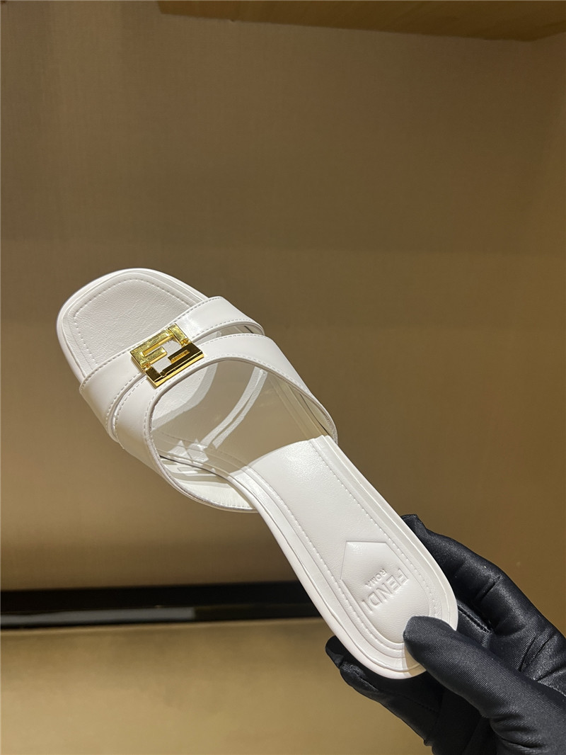 F**di ffold white leather medium-heeled sandals