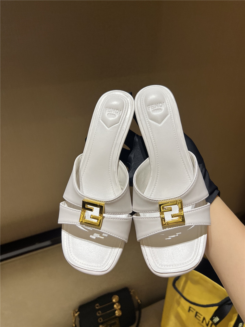 F**di ffold white leather medium-heeled sandals