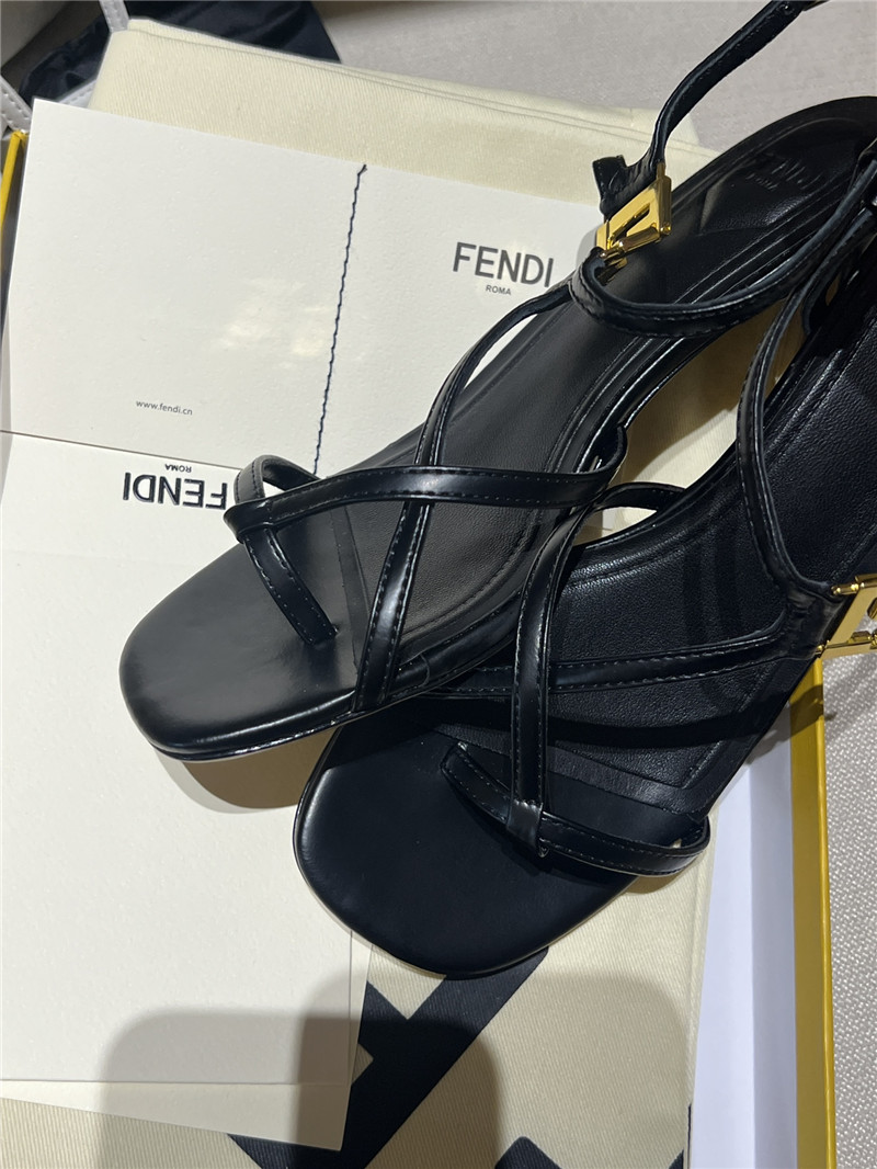 F**di ffold black leather square toe cross strap sandals