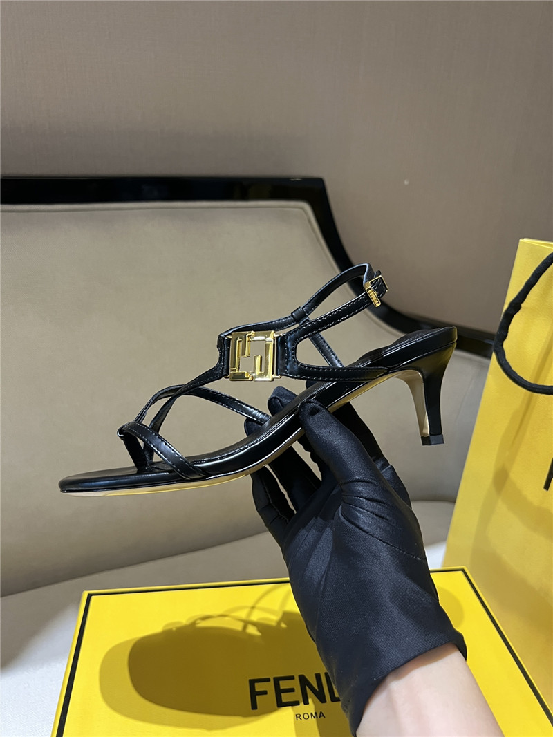 F**di ffold black leather square toe cross strap sandals