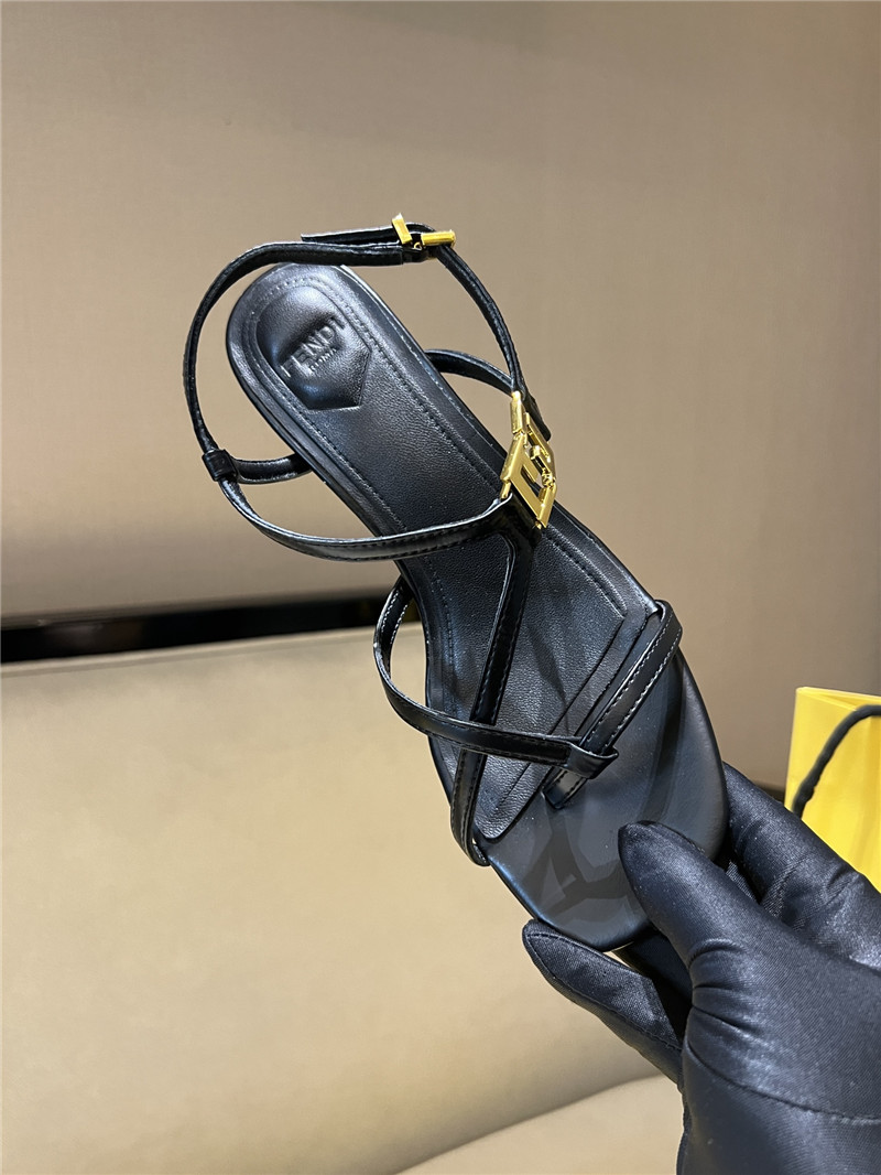 F**di ffold black leather square toe cross strap sandals