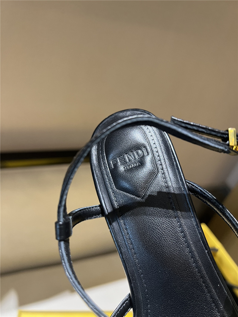 F**di ffold black leather square toe cross strap sandals