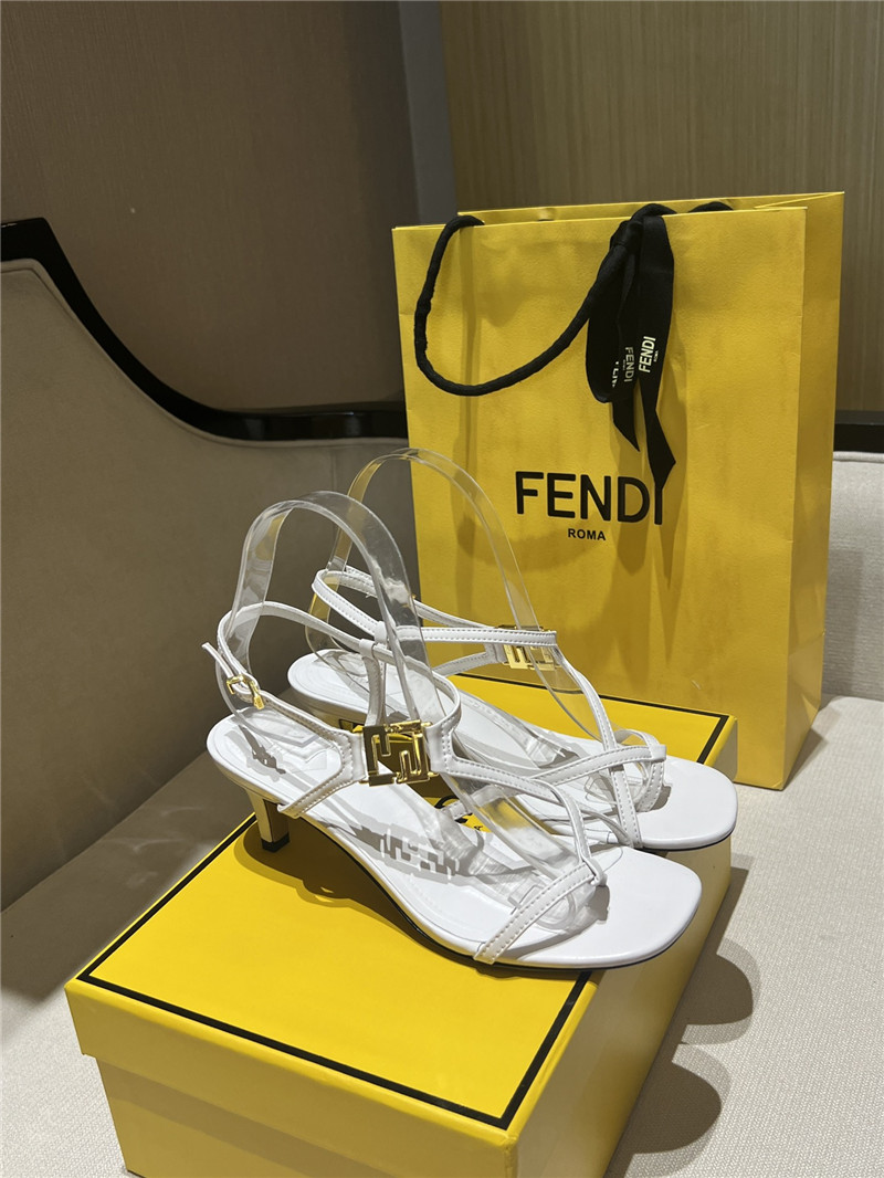 F**di ffold white leather square toe cross strap sandals