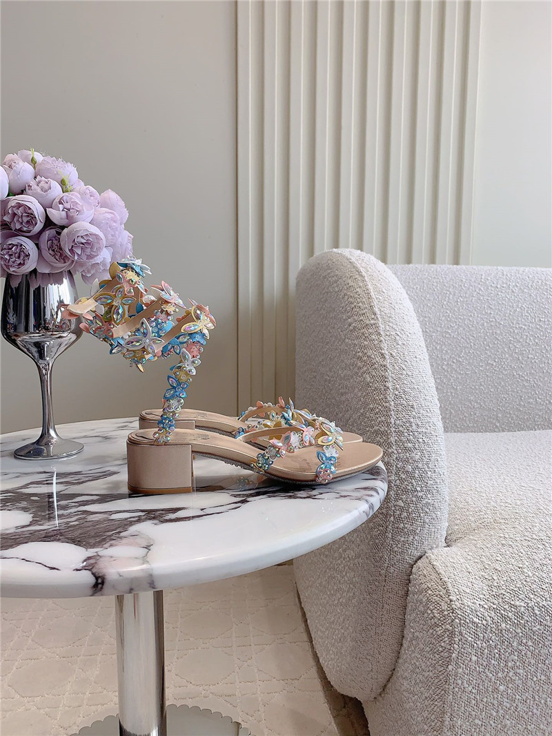 Rene Caovilla Jeweled Eden Nude Chunky Sandal