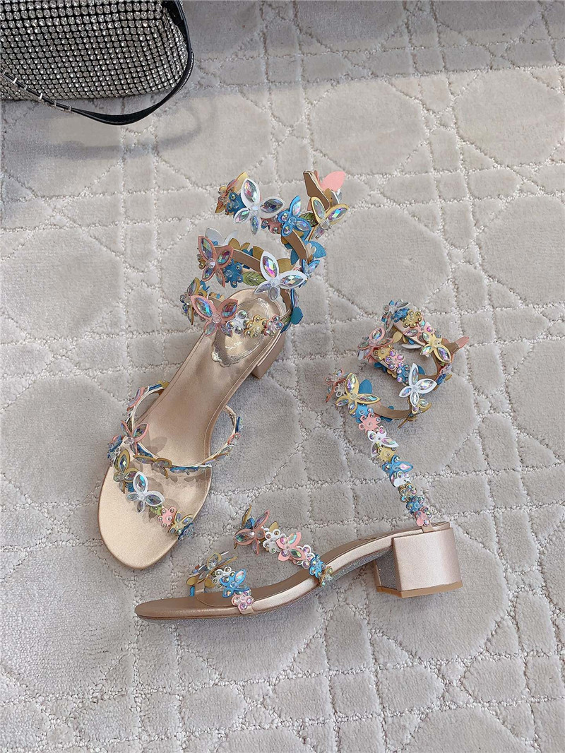 Rene Caovilla Jeweled Eden Nude Chunky Sandal