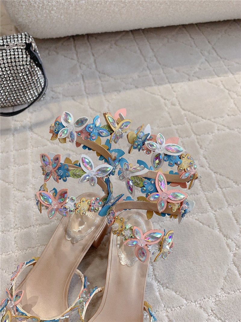 Rene Caovilla Jeweled Eden Nude Chunky Sandal