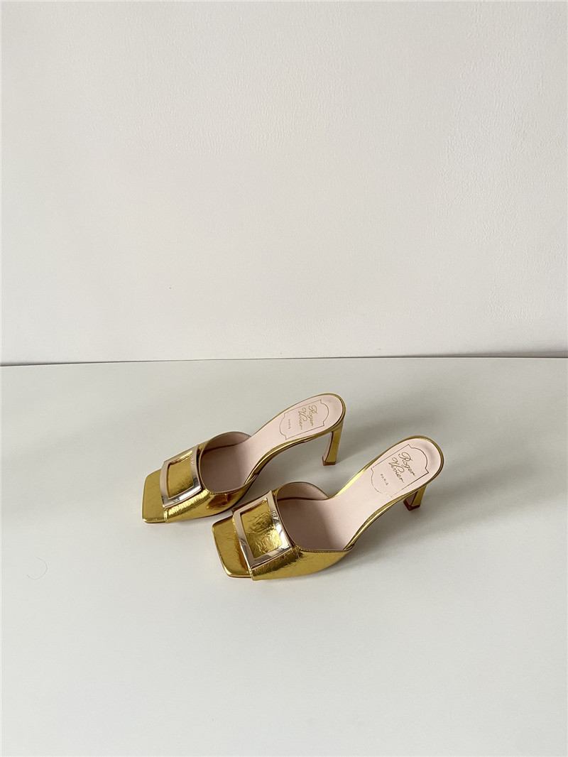 Roger Vivier Trumpet Gold Metallic Leather Mules